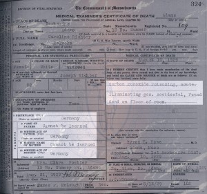 1929 Massachusetts death certificate Caroline Richter